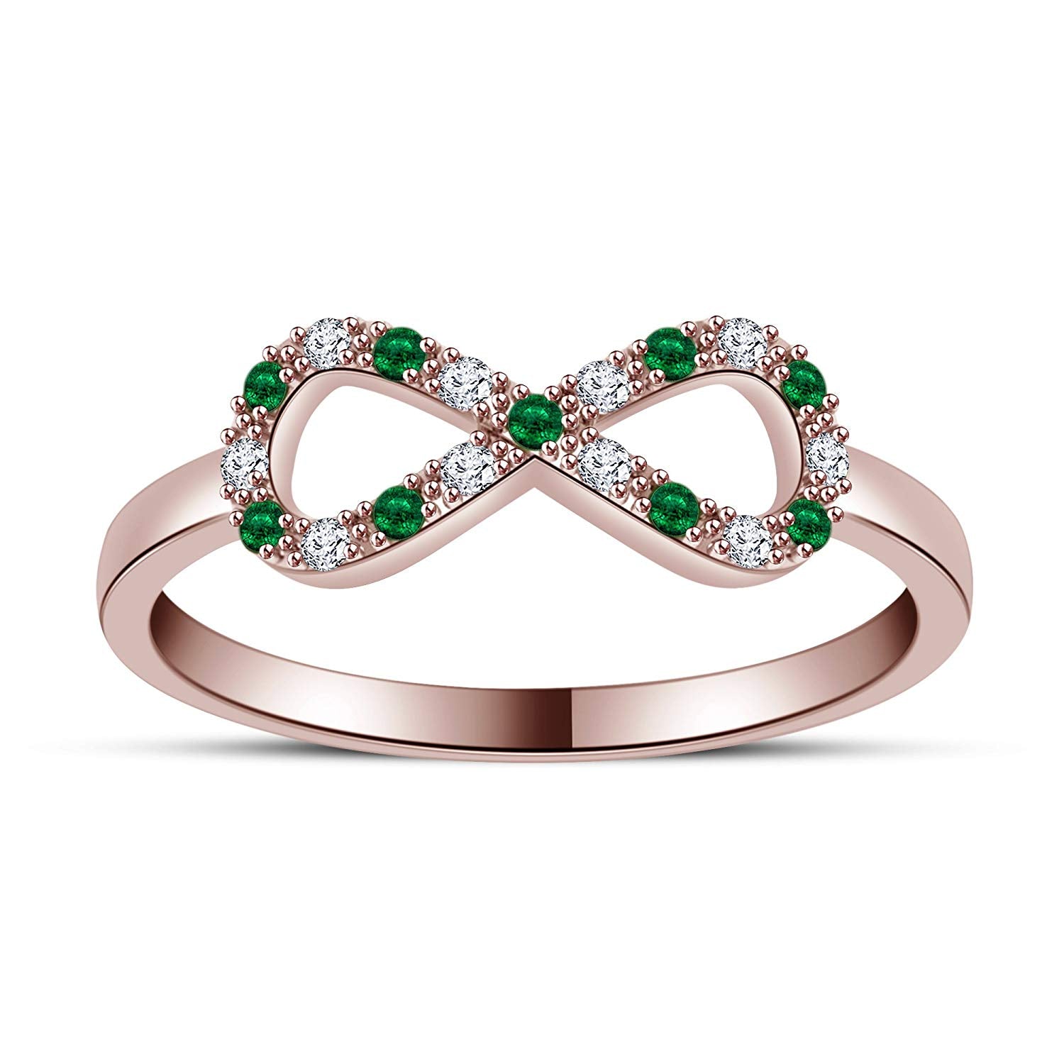 atjewels 14K Rose Gold Over .925 Silver White and Green Emerald Infinity Ring Size Free MOTHER'S DAY SPECIAL OFFER - atjewels.in