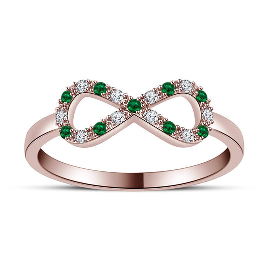 atjewels 14K Rose Gold Over .925 Silver White and Green Emerald Infinity Ring Size Free MOTHER'S DAY SPECIAL OFFER - atjewels.in