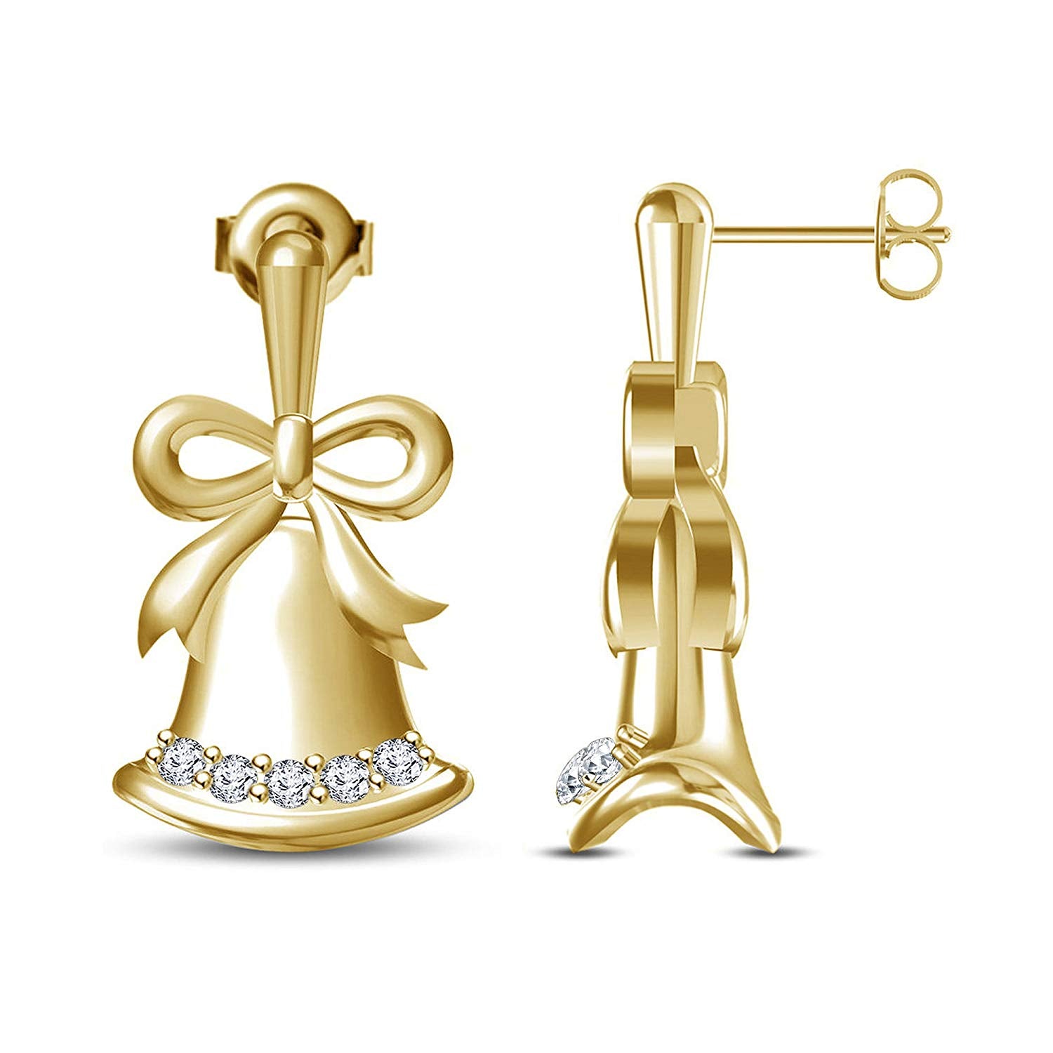 atjewels Women's Special Jewellery !! 14K Yellow Gold Plated .925 Silver Bell and Bow Knot Stud Christmas Earrings MOTHER'S DAY SPECIAL OFFER - atjewels.in