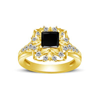 atjewels Princess & Round Cut Black & White CZ 14k Yellow Gold Over .925 Sterling Silver Engagement Ring For Women's and Girl's MOTHER'S DAY SPECIAL OFFER - atjewels.in