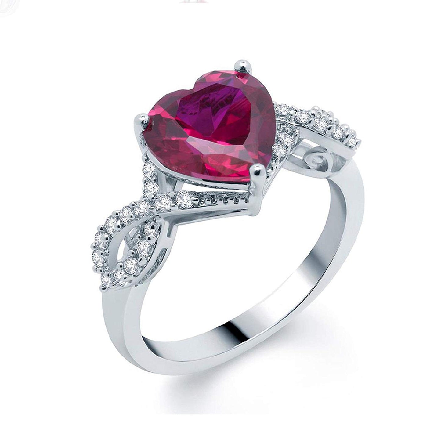 atjewels Heart-shaped & Round Cut Red Ruby & White CZ .925 Sterling Silver Forever Earrings, Ring & Pendant Jewelry Set For Women's/Girl's For Ganesh Chaturthi Special - atjewels.in