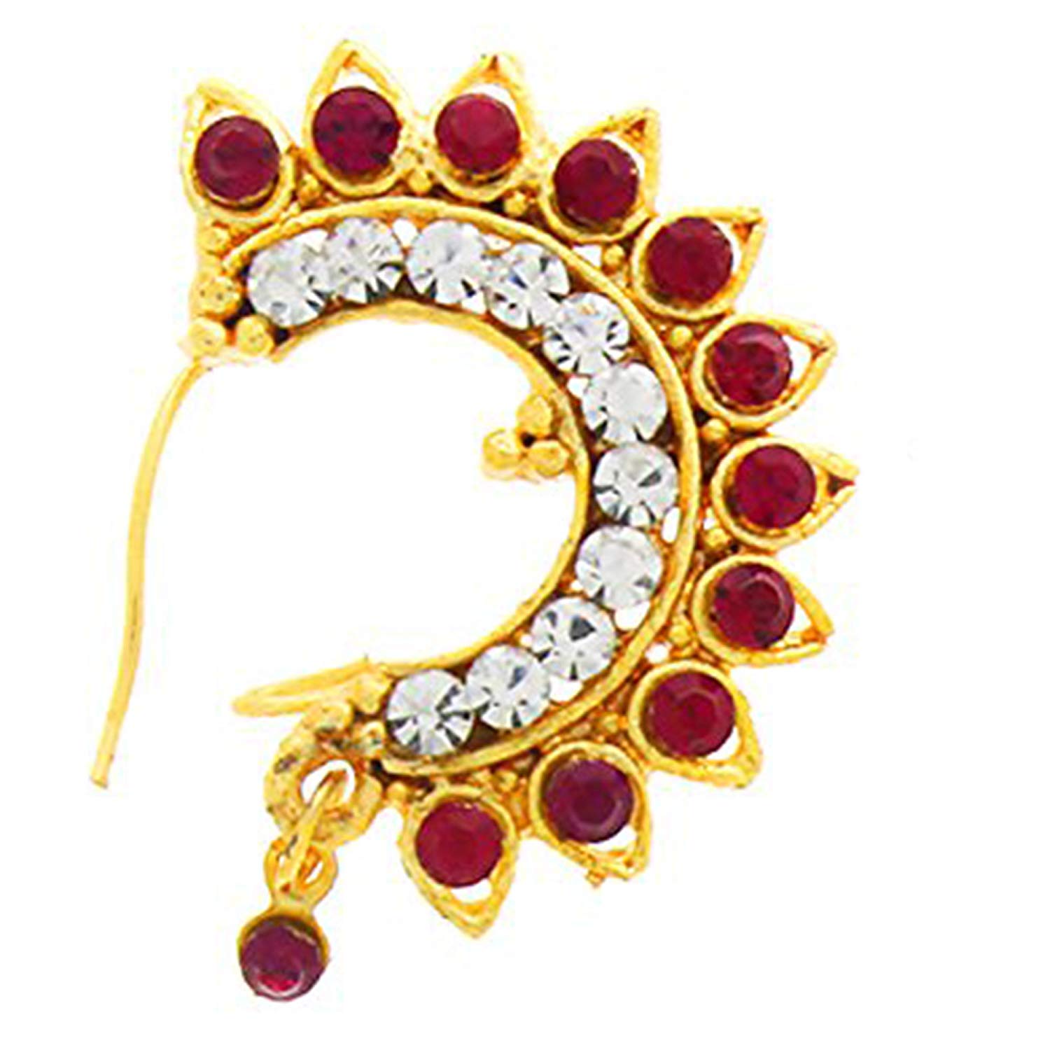 atjewels 14K Gold Plated .925 Sterling Silver With Round Cut White CZ & Pink Sapphire Maharashtrian Nath MOTHER'S DAY SPECIAL OFFER - atjewels.in