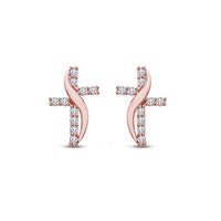 atjewels Round White CZ Cross Stud Earrings in 14k Rose Gold Over 925 Sterling Silver MOTHER'S DAY SPECIAL OFFER - atjewels.in
