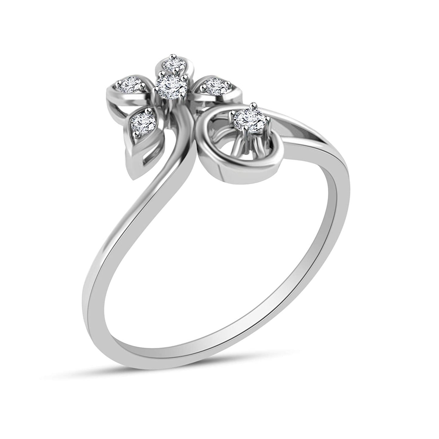atjewels 14K White Gold on 925 Silver Round White Cubic Zirconia Bypass Flower Ring MOTHER'S DAY SPECIAL OFFER - atjewels.in