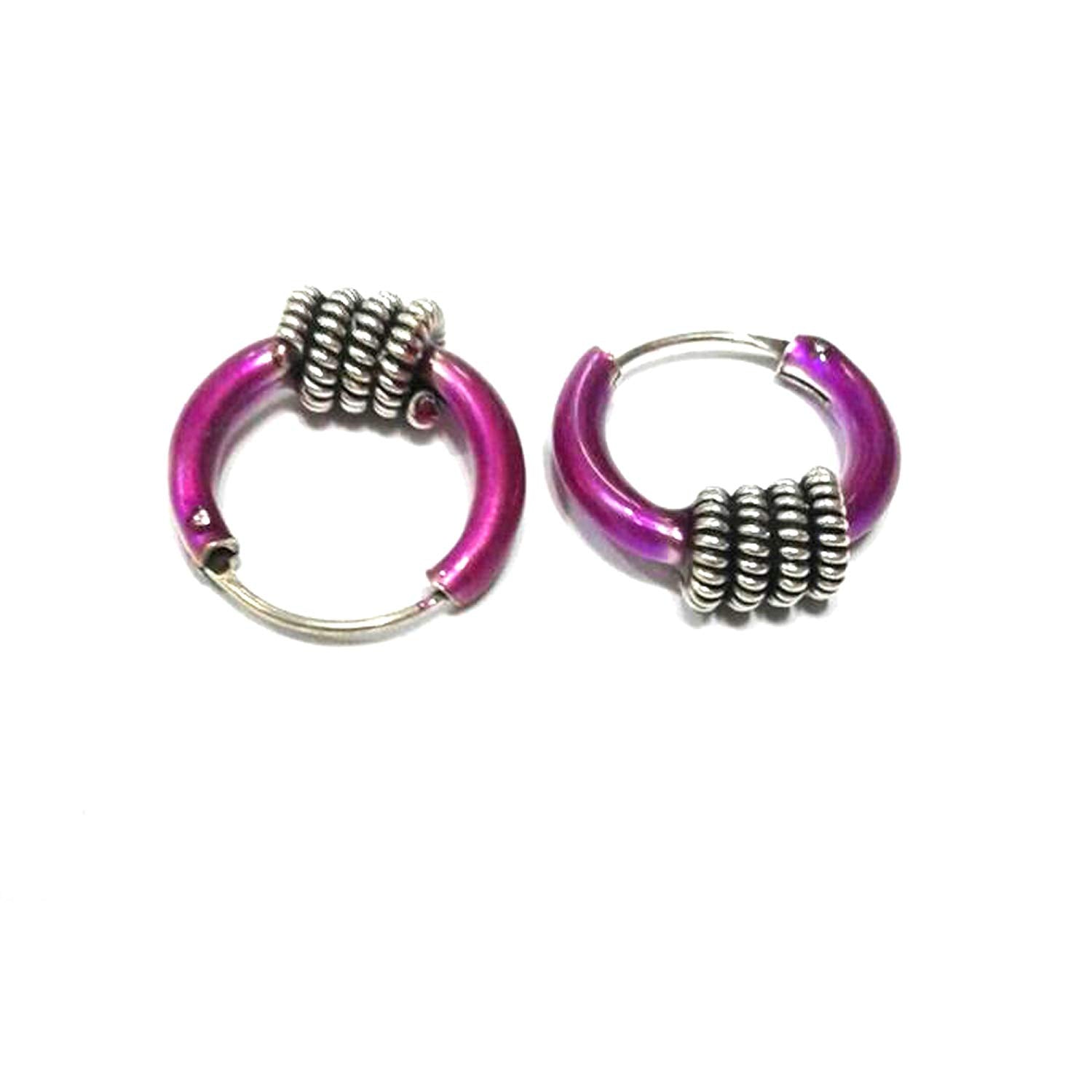 atjewels .925 Sterling Silver With Purple Color Enamel Hoop Earrings For Kid's & Women's MOTHER'S DAY SPECIAL OFFER - atjewels.in