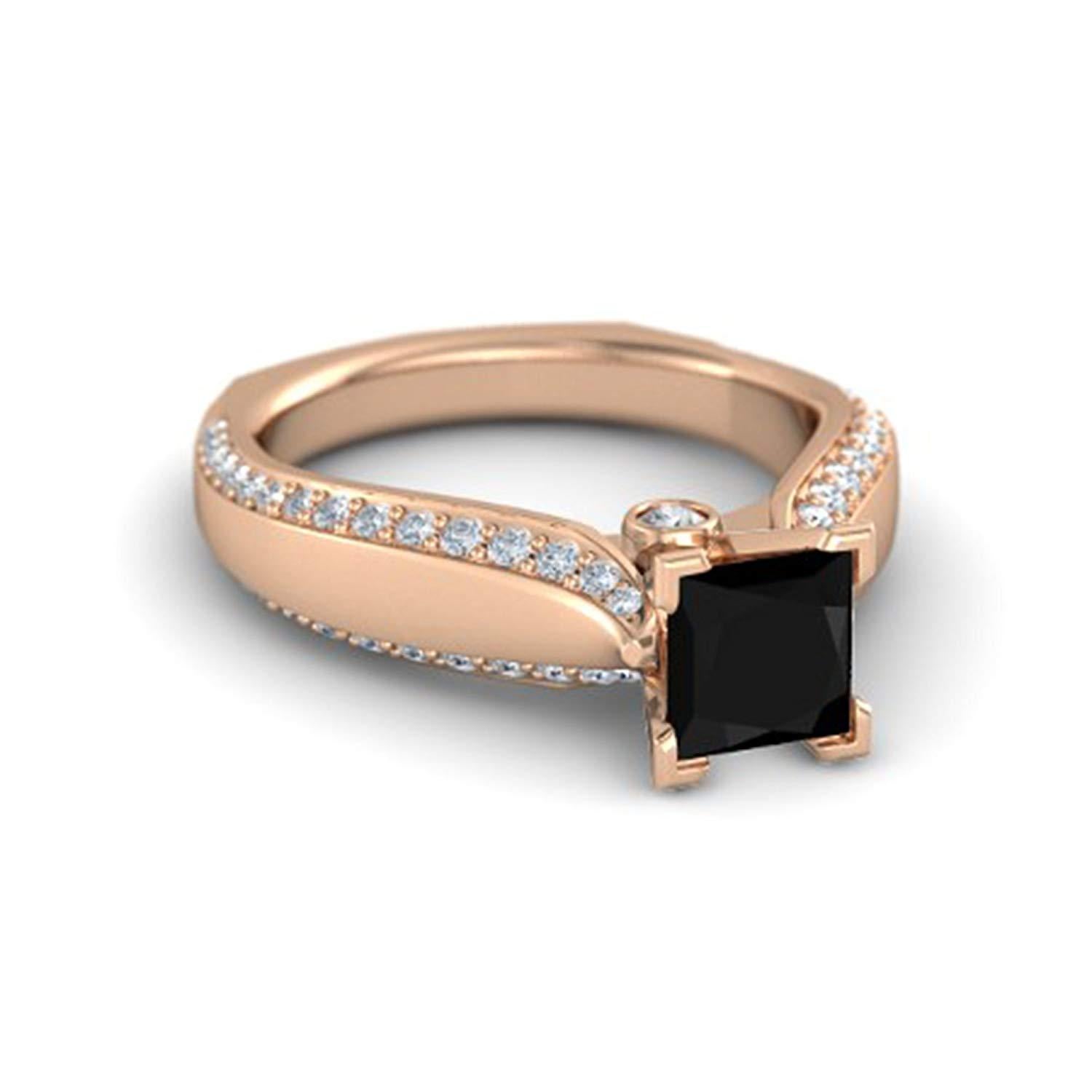 New Black & White CZ Rose Gold Plated 925 Sterling Silver  Princess J Engagement Ring MOTHER'S DAY SPECIAL OFFER - atjewels.in