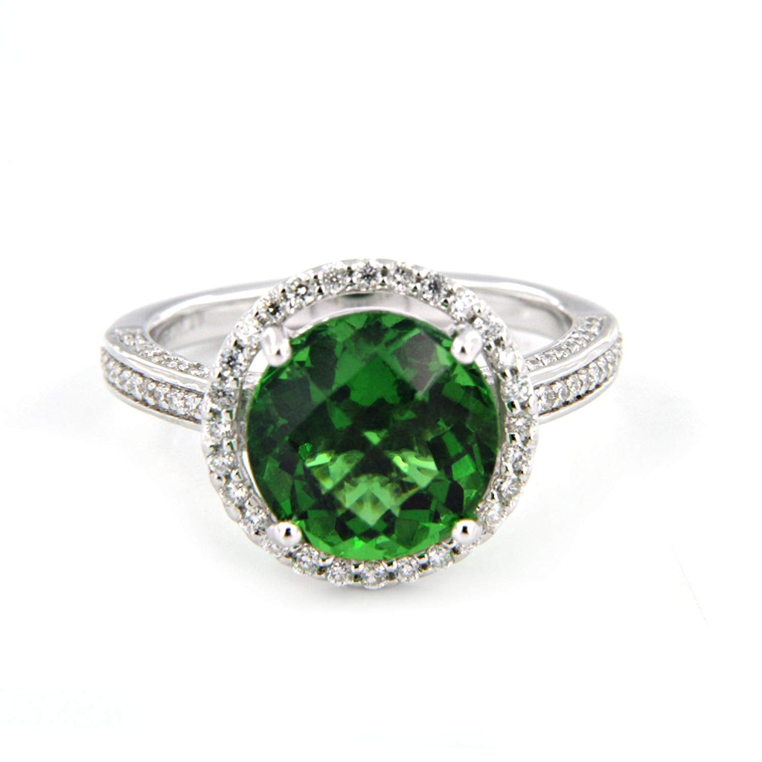 atjewels 18K White Gold Over Sterling Silver Green Emerald & Cubic Zirconia Solitaire W/Accent Ring for Women's MOTHER'S DAY SPECIAL OFFER - atjewels.in