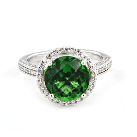 atjewels 18K White Gold Over Sterling Silver Green Emerald & Cubic Zirconia Solitaire W/Accent Ring for Women's MOTHER'S DAY SPECIAL OFFER - atjewels.in
