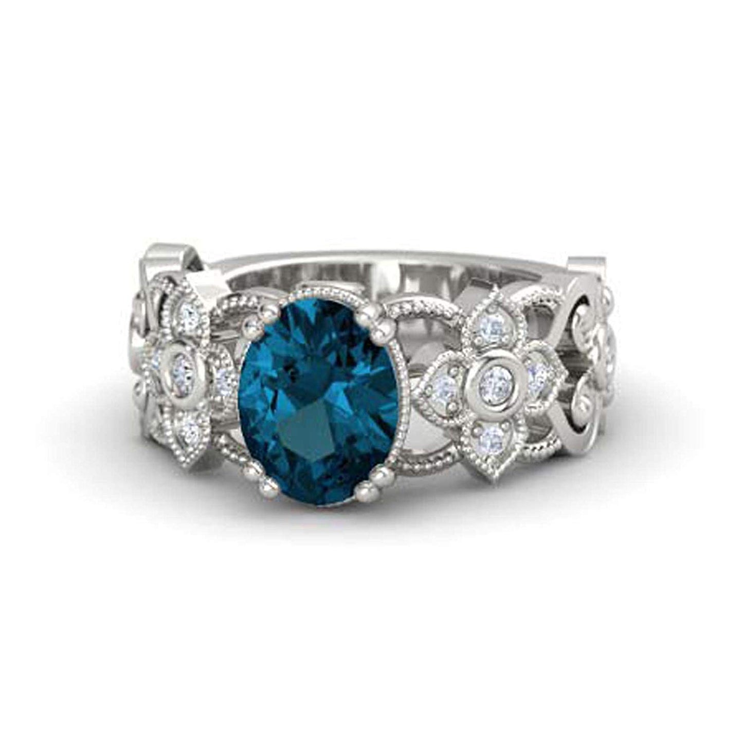 atjewels .925 Sterling Silver Oval Shape Blue Topaz Engagement/Wedding Ring Variation For Women's & Girl's - atjewels.in