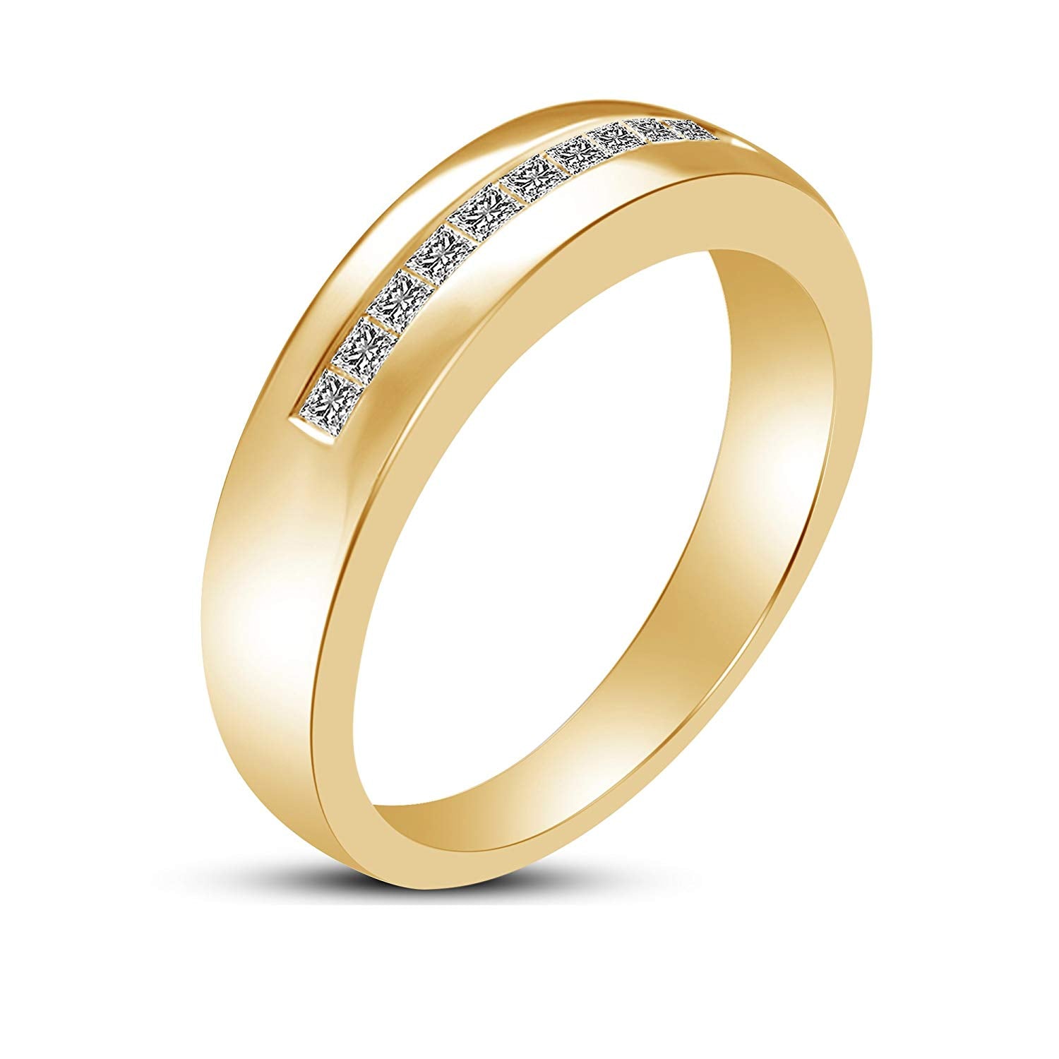 atjewels 18K Yellow Gold Over 925 Sterling Princess Cut White Cubic Zirconia Wedding Band Ring MOTHER'S DAY SPECIAL OFFER - atjewels.in