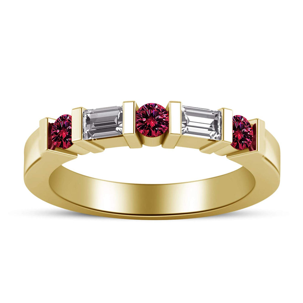 atjewels 14K Yellow Gold Over .925 Silver Pink and White Baguette cut Wedding Bar Band Ring MOTHER'S DAY SPECIAL OFFER - atjewels.in