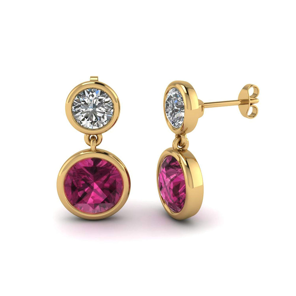 atjewels 14K Yellow Gold Over 925 Sterling Silver Round Cut Red Ruby & White CZ Drop Dangle Earrings For Women's MOTHER'S DAY SPECIAL OFFER - atjewels.in