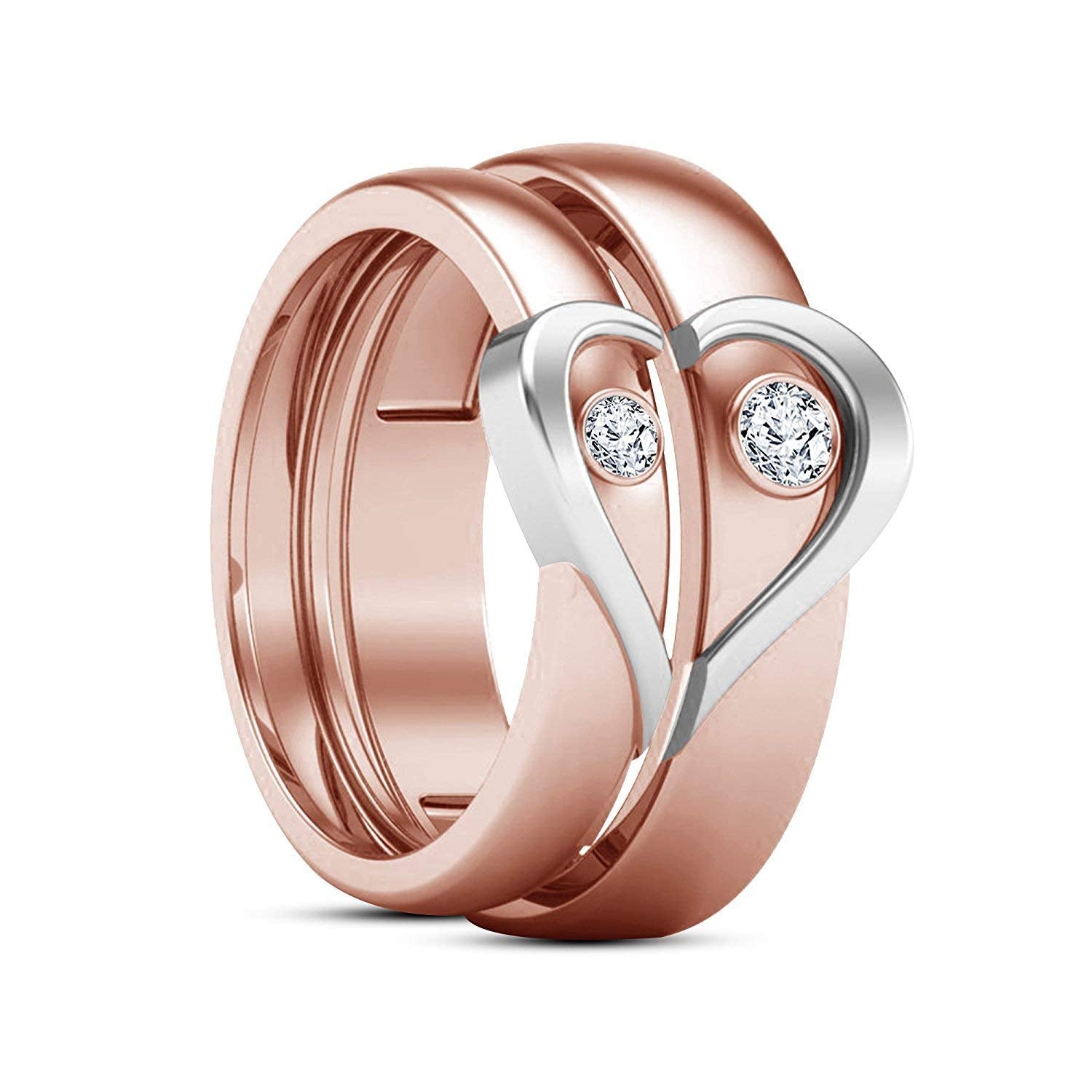 atjewels Elegant Couple Heart Ring in Round White Zirconia 14K Gold Plated on 925 Silver - atjewels.in