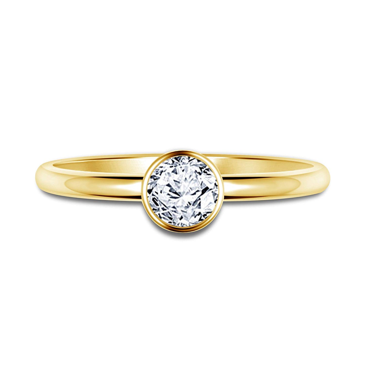atjewels 14K Yellow Gold Over 925 Silver Sterling Round White CZ Solitaire Ring For Women MOTHER'S DAY SPECIAL OFFER - atjewels.in