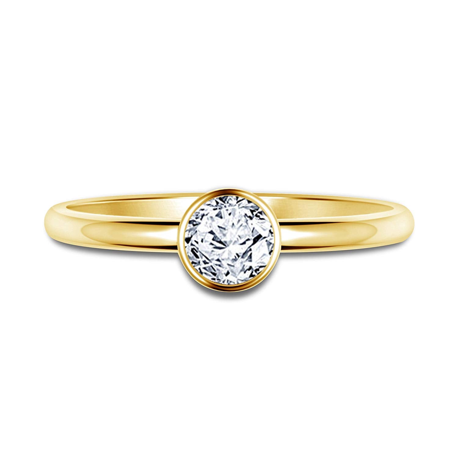 atjewels 14K Yellow Gold Over 925 Silver Sterling Round White CZ Solitaire Ring For Women MOTHER'S DAY SPECIAL OFFER - atjewels.in