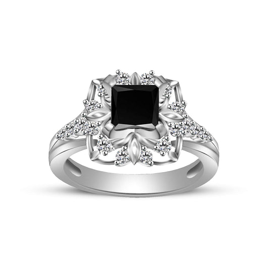 atjewels Princess & Round Cut Black & White CZ .925 Sterling Silver Engagement Ring For Women's and Girl's MOTHER'S DAY SPECIAL OFFER - atjewels.in