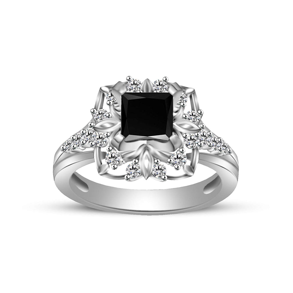 atjewels Princess & Round Cut Black & White CZ .925 Sterling Silver Engagement Ring For Women's and Girl's MOTHER'S DAY SPECIAL OFFER - atjewels.in