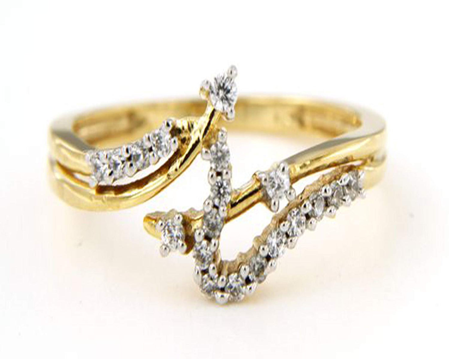 atjewels 14k Yellow and White Gold Over 925 Sterling Silver 0.48 Carat Round White CZ Bypass Ring MOTHER'S DAY SPECIAL OFFER - atjewels.in