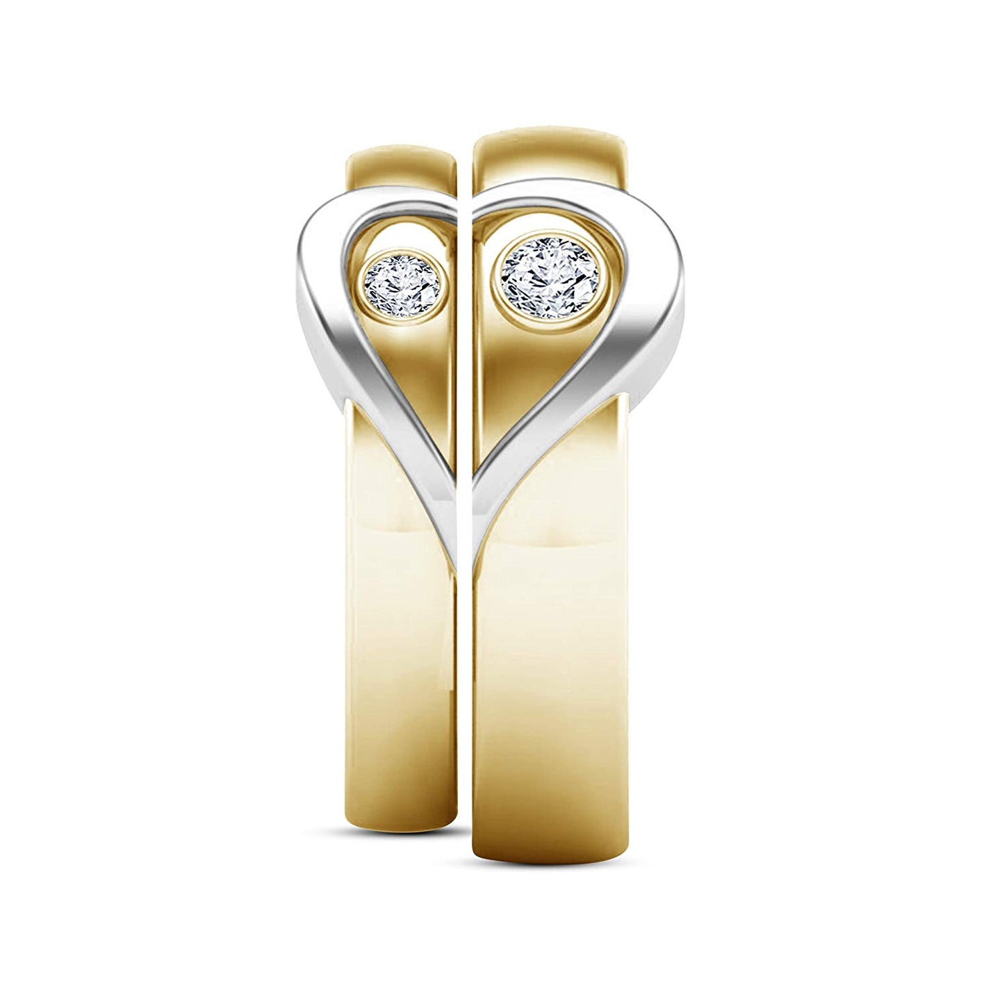 atjewels Elegant Couple Heart Ring in Round White Zirconia 14K Gold Plated on 925 Silver - atjewels.in