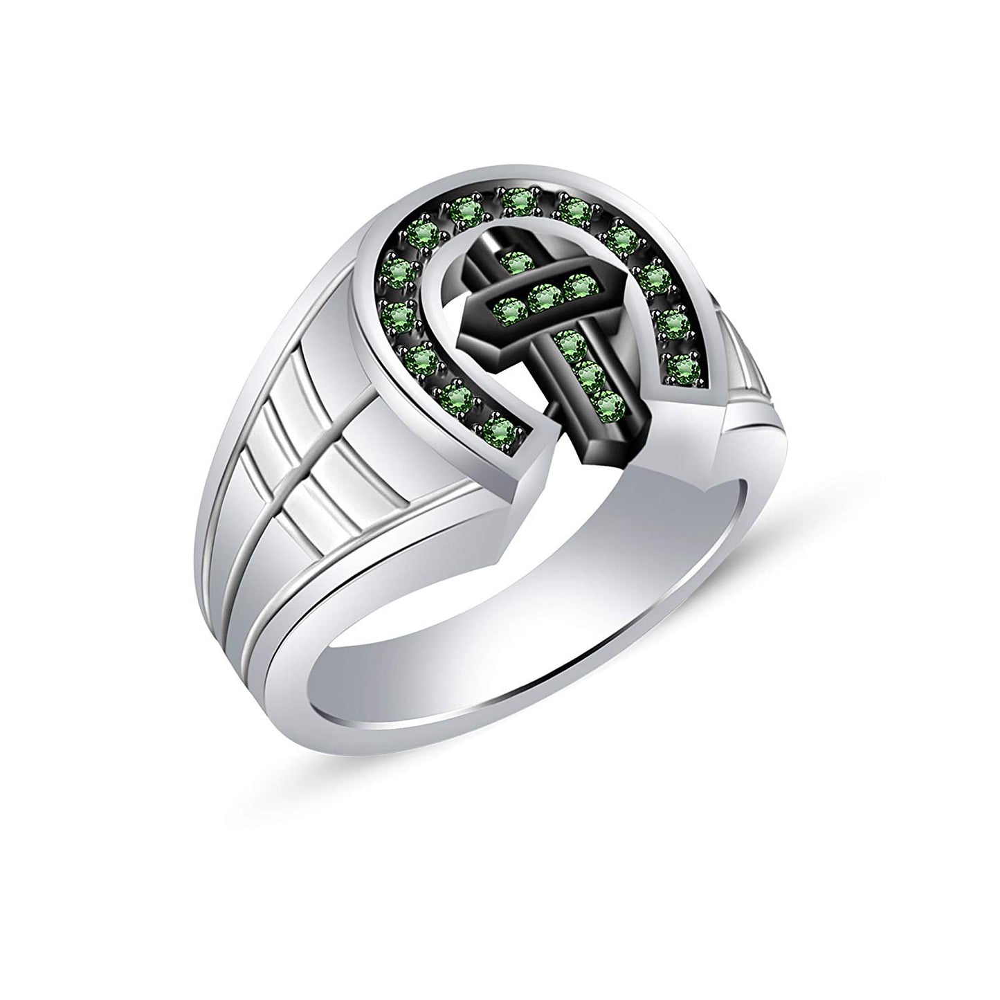 atjewels Twotone Gold Plated 925 Silver Round Green Emerald Cross Ring For Women MOTHER'S DAY SPECIAL OFFER - atjewels.in