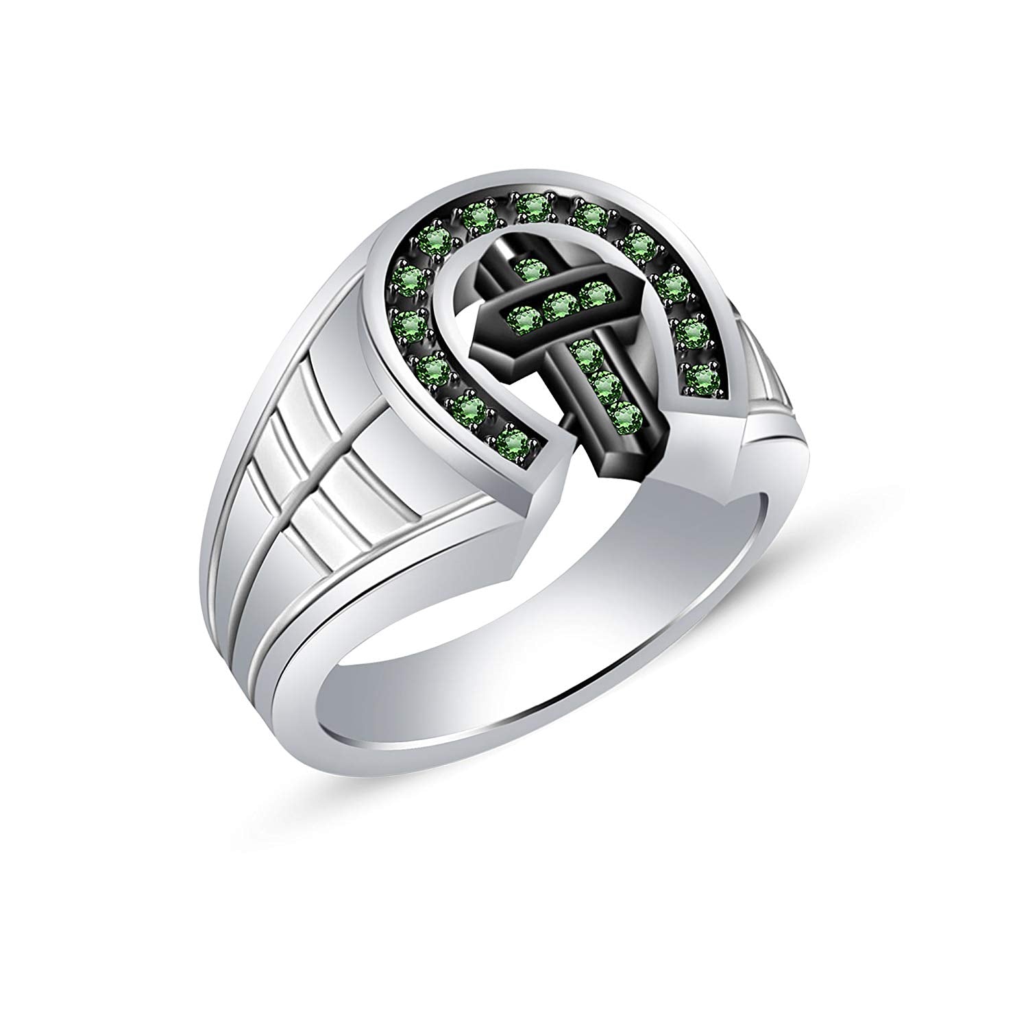 atjewels Twotone Gold Plated 925 Silver Round Green Emerald Cross Ring For Women MOTHER'S DAY SPECIAL OFFER - atjewels.in