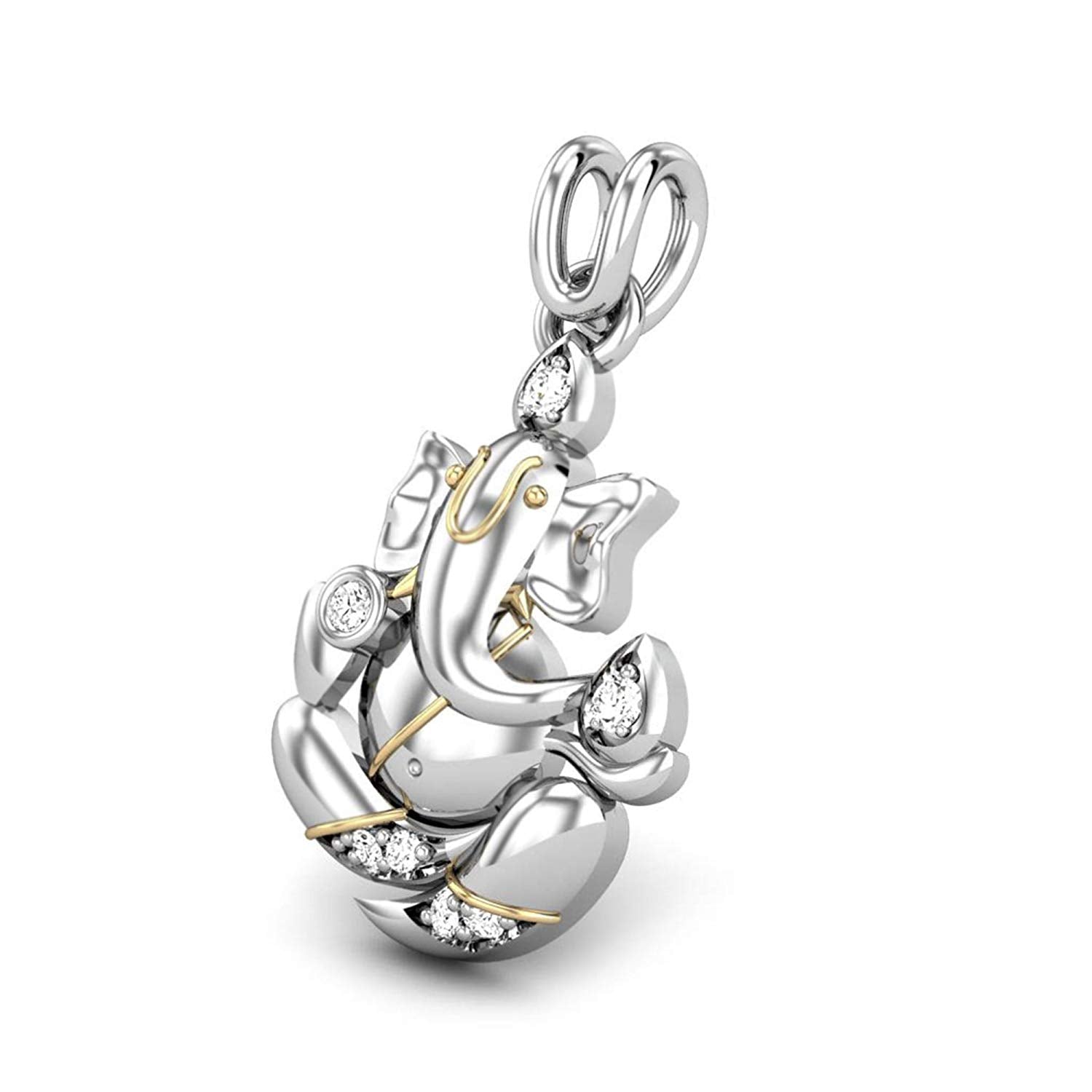 atjewels Special Ganesh 925 Sterling Silver Round White Cubic Zirconia Ganpti Bappa Pendant MOTHER'S DAY SPECIAL OFFER - atjewels.in