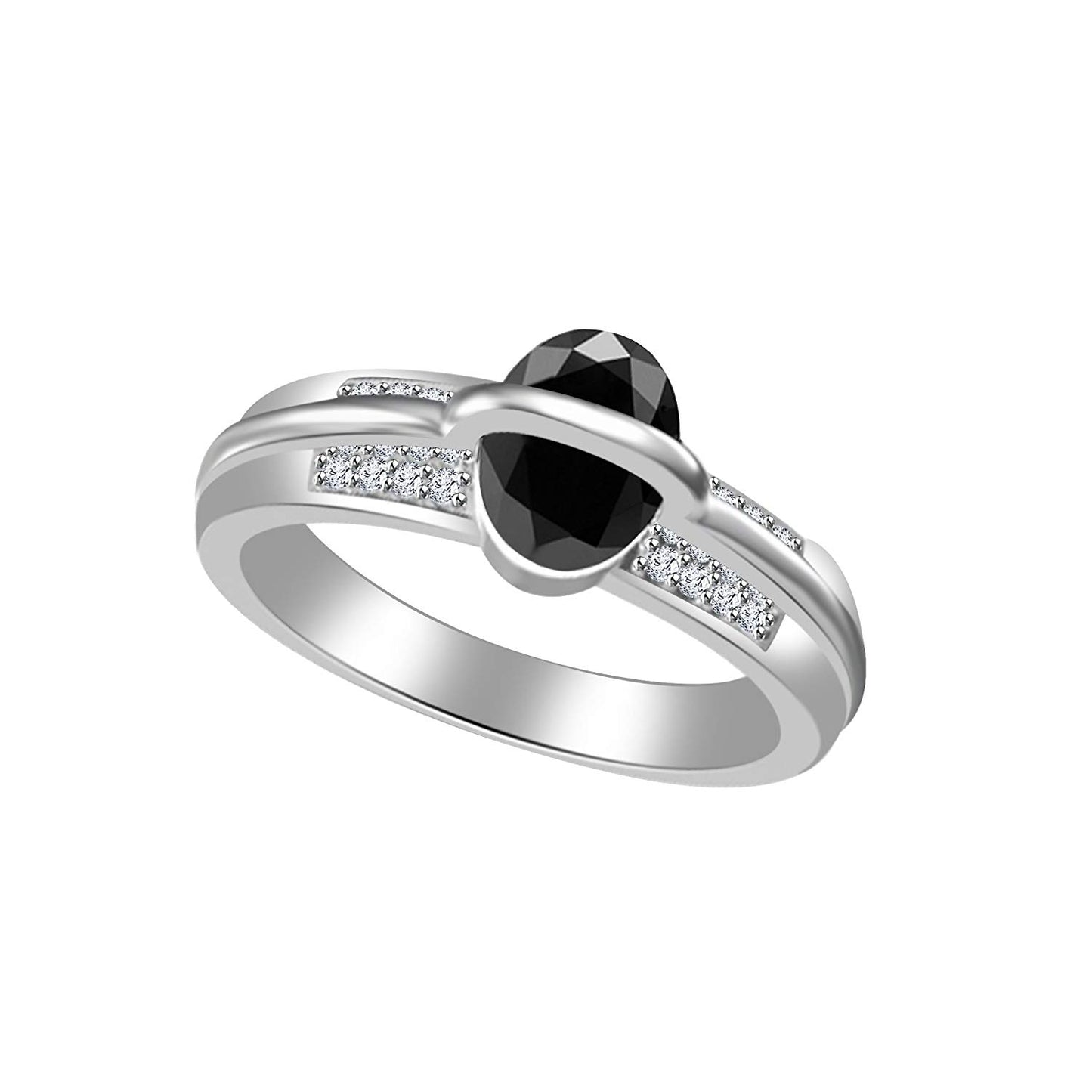 atjewels 925 Sterling Silver with Black Oval and Round White Engagement Ring For Women's MOTHER'S DAY SPECIAL OFFER - atjewels.in