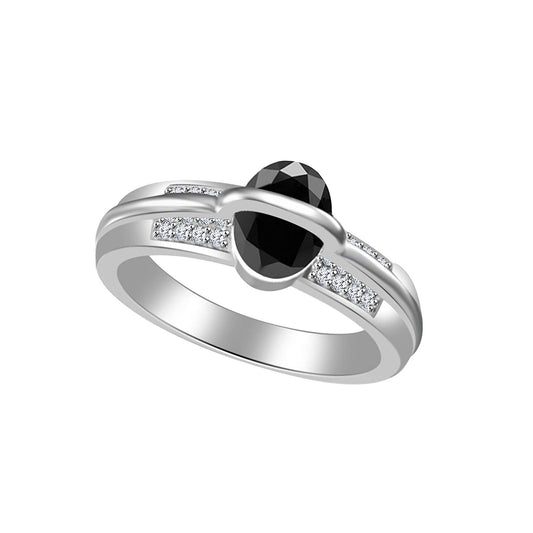atjewels 925 Sterling Silver with Black Oval and Round White Engagement Ring For Women's MOTHER'S DAY SPECIAL OFFER - atjewels.in