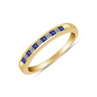 atjewels 18K Yellow Gold Over 925 Sterling Silver Princess Blue Sapphire & White CZ Wedding Band Ring MOTHER'S DAY SPECIAL OFFER - atjewels.in
