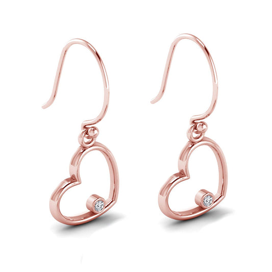 atjewels Round White CZ Heart Dangle Earrings For Women/Girls in 14K Rose Gold Over Silver MOTHER'S DAY SPECIAL OFFER - atjewels.in