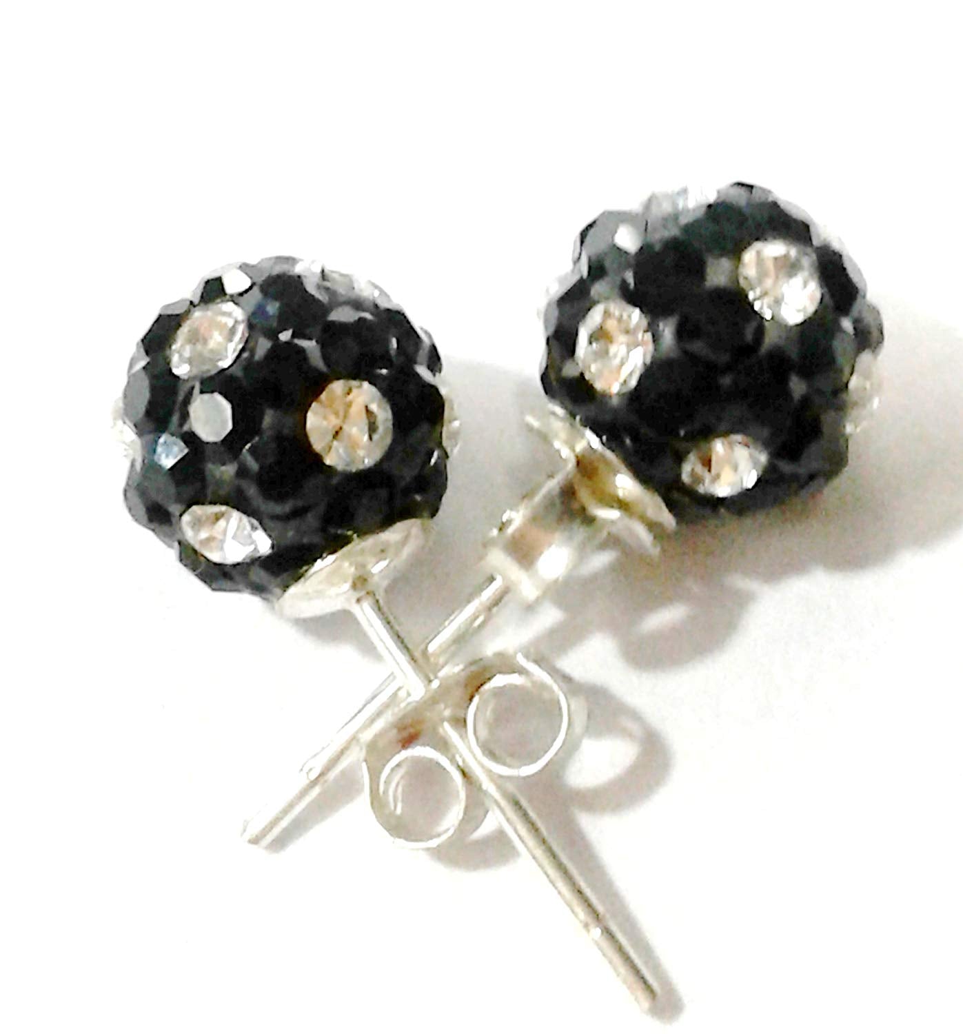 atjewels Round Cut Crystal Sterling Silver Pave Ball Stud Earrings, Crystal Fireball Disco Ball Earrings 1 Pair For Girl's and Women's Fancy Party Wear Earrings - atjewels.in
