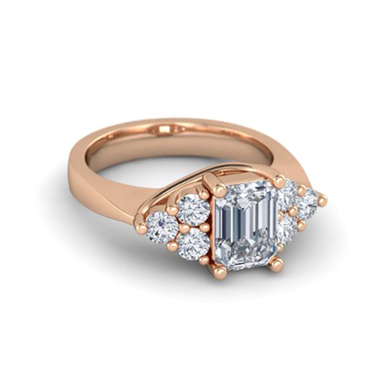 atjewels 18K Rose Gold Over 925 Silver Emerald and Round White CZ Engagement Ring MOTHER'S DAY SPECIAL OFFER - atjewels.in