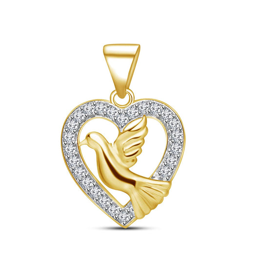 atjewels 14K Yellow Gold On .925 Silver Round Cut White CZ Fancy LoveBird Pendant MOTHER'S DAY SPECIAL OFFER - atjewels.in