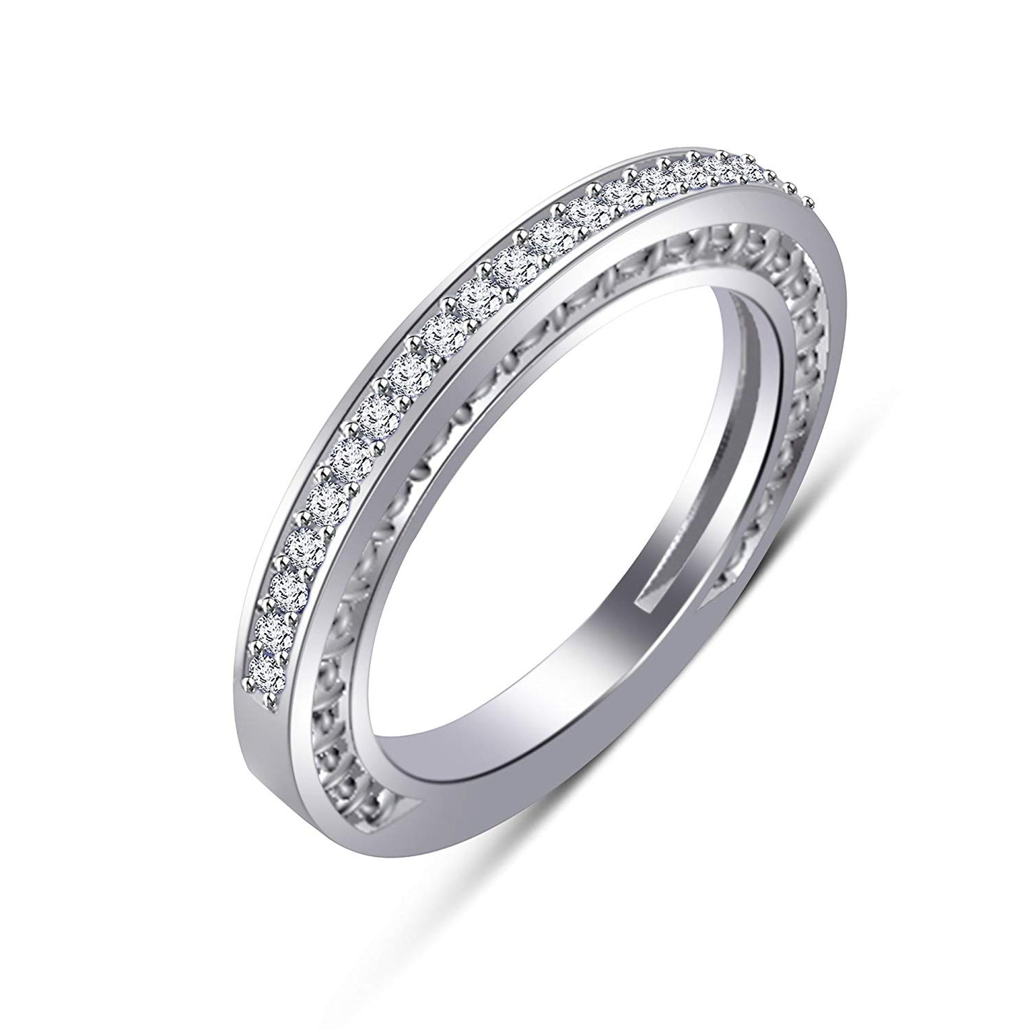 atjewels 14K White Gold on 925 Silver Round White Diamond Wedding & Engagement Band Ring MOTHER'S DAY SPECIAL OFFER - atjewels.in