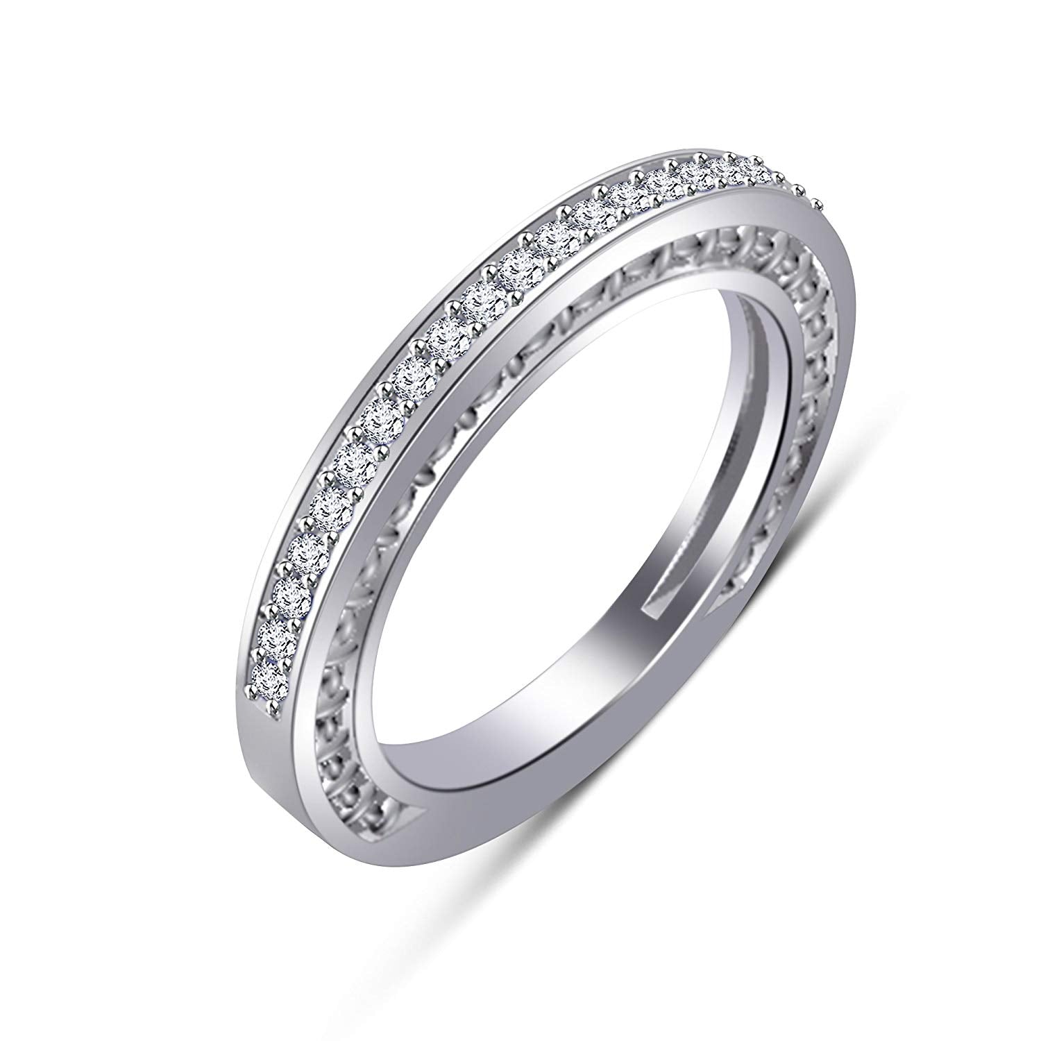 atjewels 14K White Gold on 925 Silver Round White Diamond Wedding & Engagement Band Ring MOTHER'S DAY SPECIAL OFFER - atjewels.in