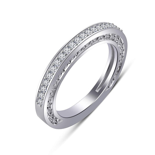atjewels 14K White Gold on 925 Silver Round White Diamond Wedding & Engagement Band Ring MOTHER'S DAY SPECIAL OFFER - atjewels.in