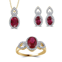 atjewels Oval Red Ruby & Round Cut White CZ 14k Yellow Gold Over .925 Sterling Silver Engagment Jewelry Set For Girl's & Women's For Navratri Special - atjewels.in