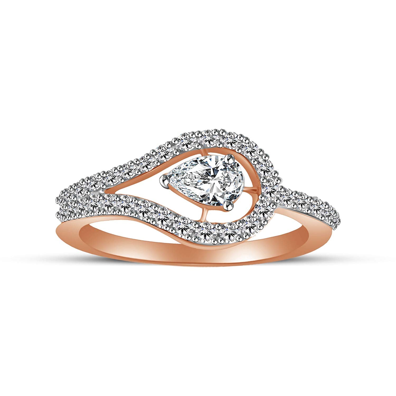 atjewels 1.00 CT 14K Rose Gold Over .925 Sterling Silver White Pear and Round Cubic Zirconia Solitaire With Accent Ring Size 5 MOTHER'S DAY SPECIAL OFFER - atjewels.in