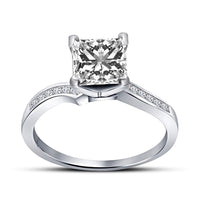 2.21 CT 14K White Gold Over 925 Sterling Silver Princess Cut White Cubic Zirconia Diamond Solitaire With Accents Band Ring For Women's - atjewels.in