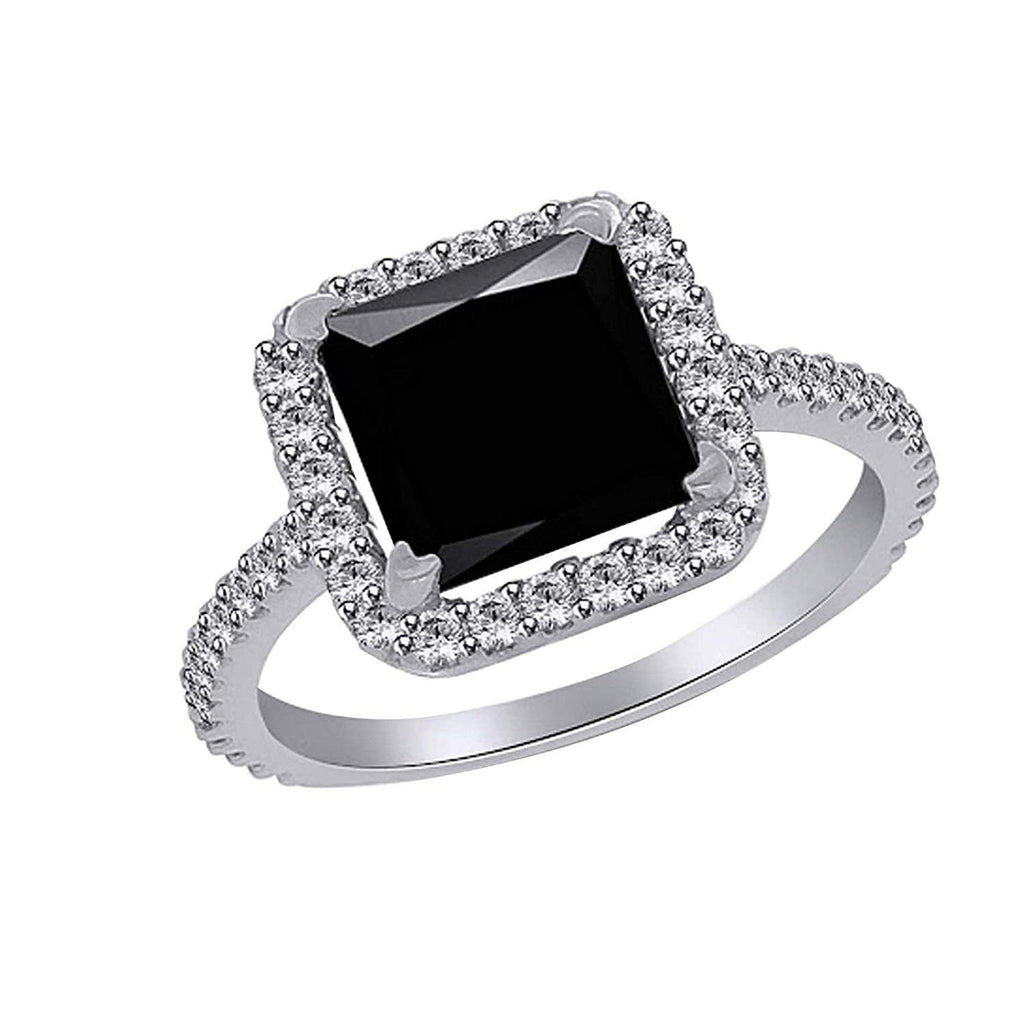 atjewels Princess & Round Cut Black & White CZ .925 Sterling Silver Solitaire with Accents Ring For Women's and Girl's For Diwali Special - atjewels.in