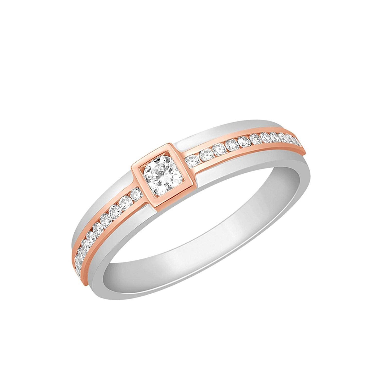 atjewels 14K Two Tone Gold Over .925 Sterling Silver Round White CZ Solitaire w/Accents Ring (6) MOTHER'S DAY SPECIAL OFFER - atjewels.in