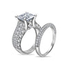 Princess Cut White Cubic Zirconia Diamond 14K Gold Over 925 Sterling Silver Solitaire W/Accents Engagement Wedding Anniversary Band Ring Set For Women's - atjewels.in