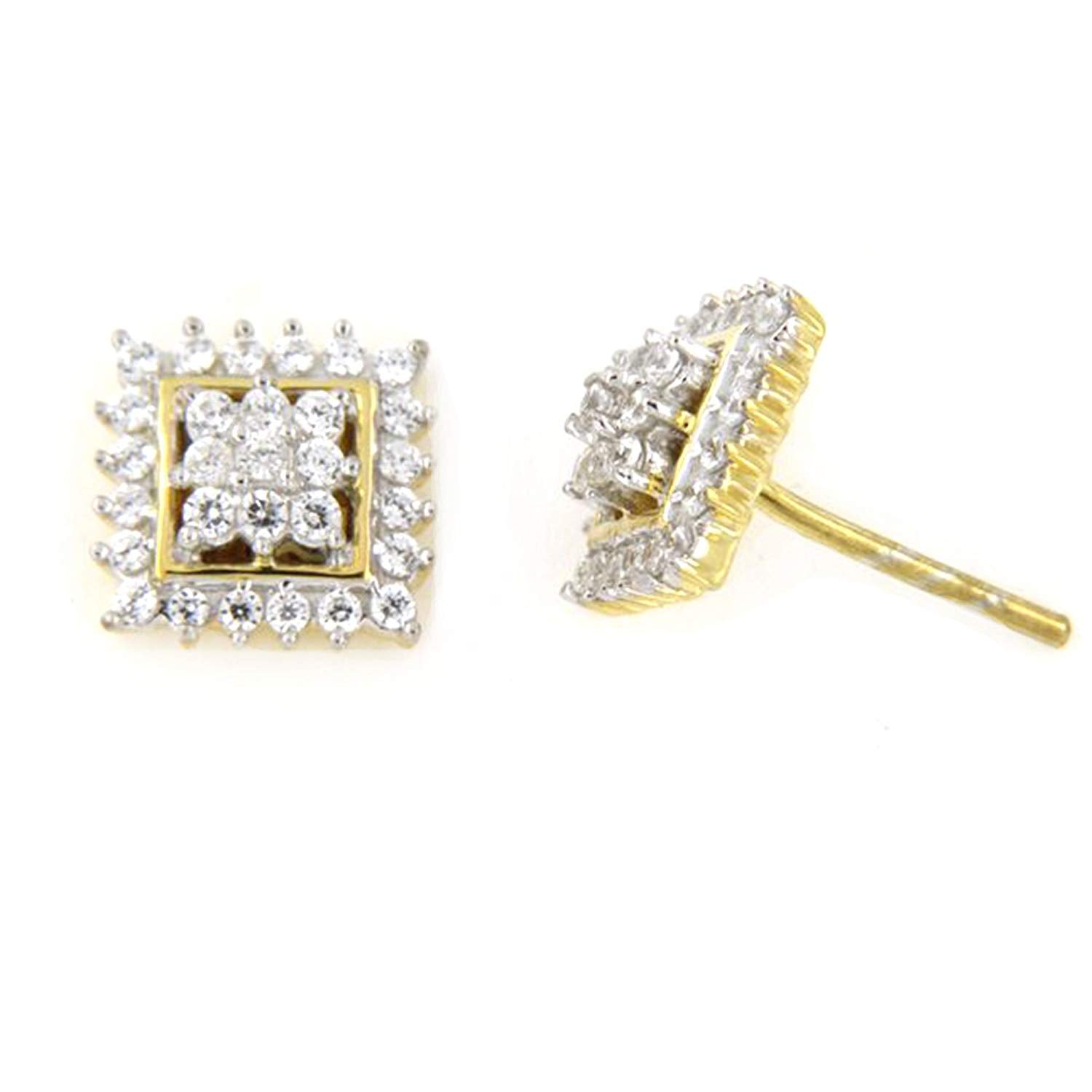 atjewels 18K Yellow Gold Over 925 Sterling White CZ Post Back Engagement Square Earrings For Women's MOTHER'S DAY SPECIAL OFFER - atjewels.in