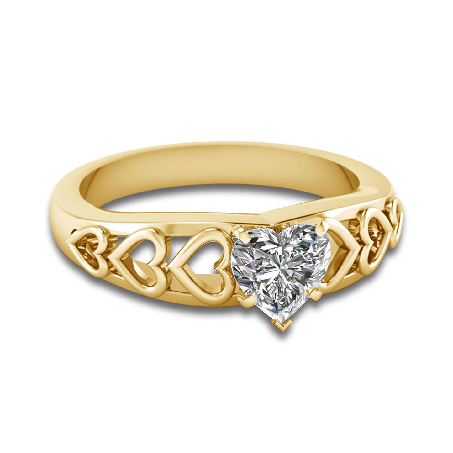 atjewels 14K Yellow Gold Over 925 Sterling with Heart Cut White Zirconia Solitaire Heart Ring Size 8.75MOTHER'S DAY SPECIAL OFFER - atjewels.in