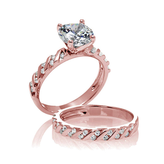 atjewels 2.40 ct 14K Rose Gold Over Sterling Silver White CZ with Slanted Bridal Ring Set For Women's MOTHER'S DAY SPECIAL OFFER - atjewels.in