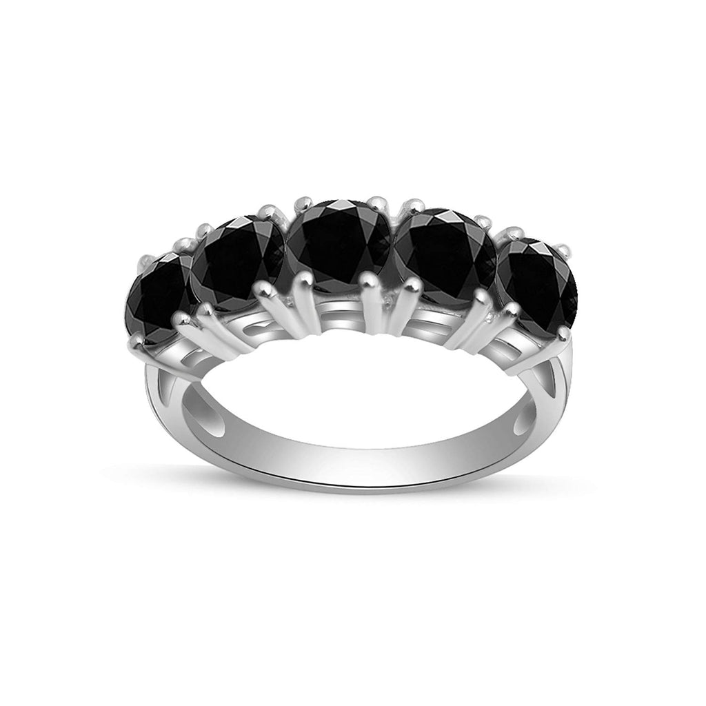 atjewels Round Black Zirconia in 14K White Gold Over 925 Sterling Silver Five Stone Ring MOTHER'S DAY SPECIAL OFFER - atjewels.in