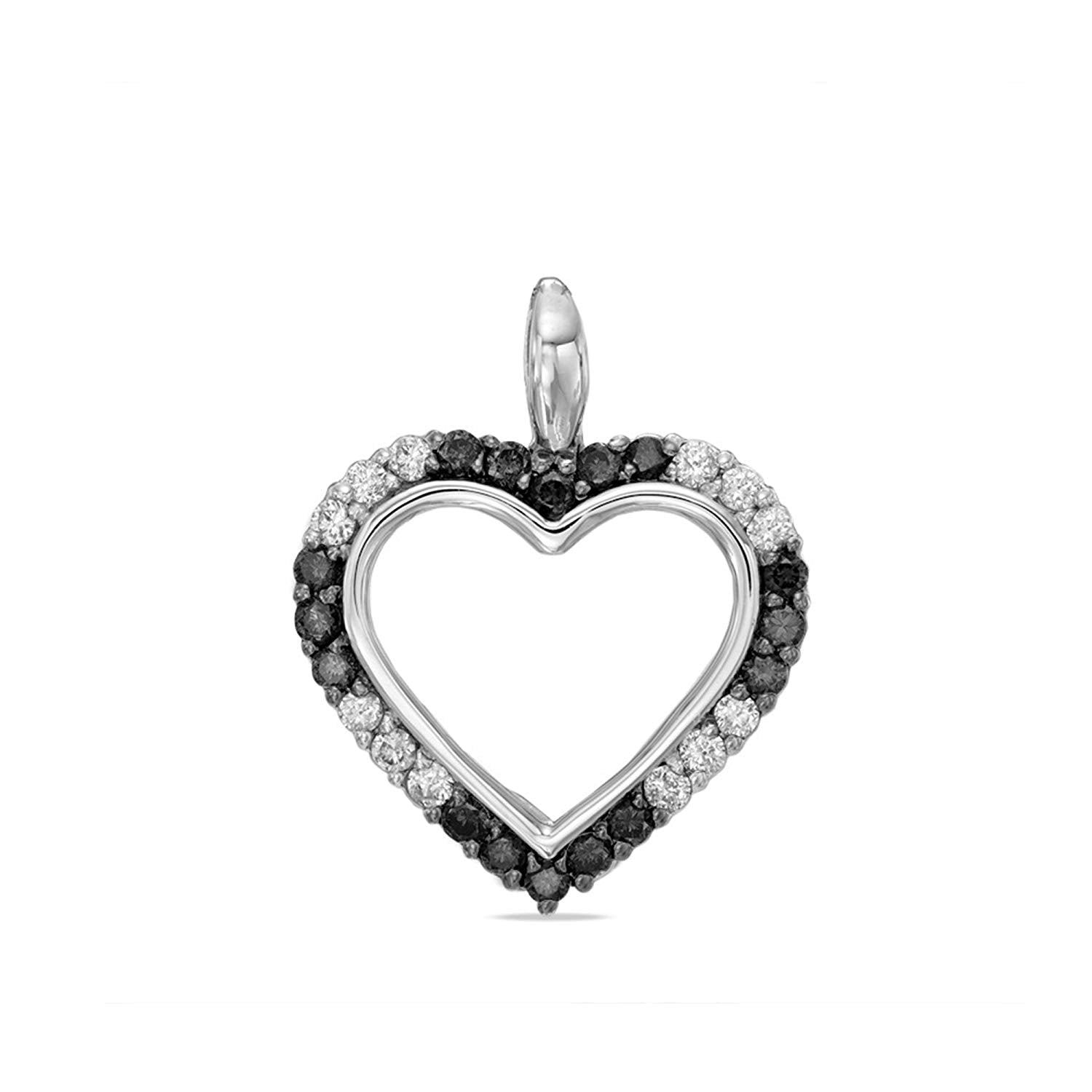 atjewels Heart Pendant in 14k White Over 925 Sterling Silver Round White and Black Zirconia For Women's MOTHER'S DAY SPECIAL OFFER - atjewels.in