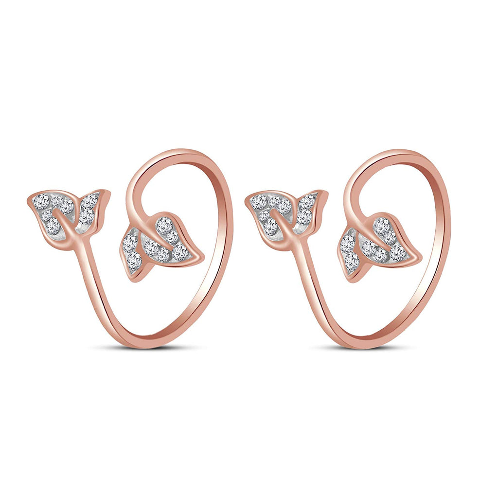 atjewels Rose Gold Over 925 Silver Round White CZ Leaf ToeRing Available In Pair - atjewels.in