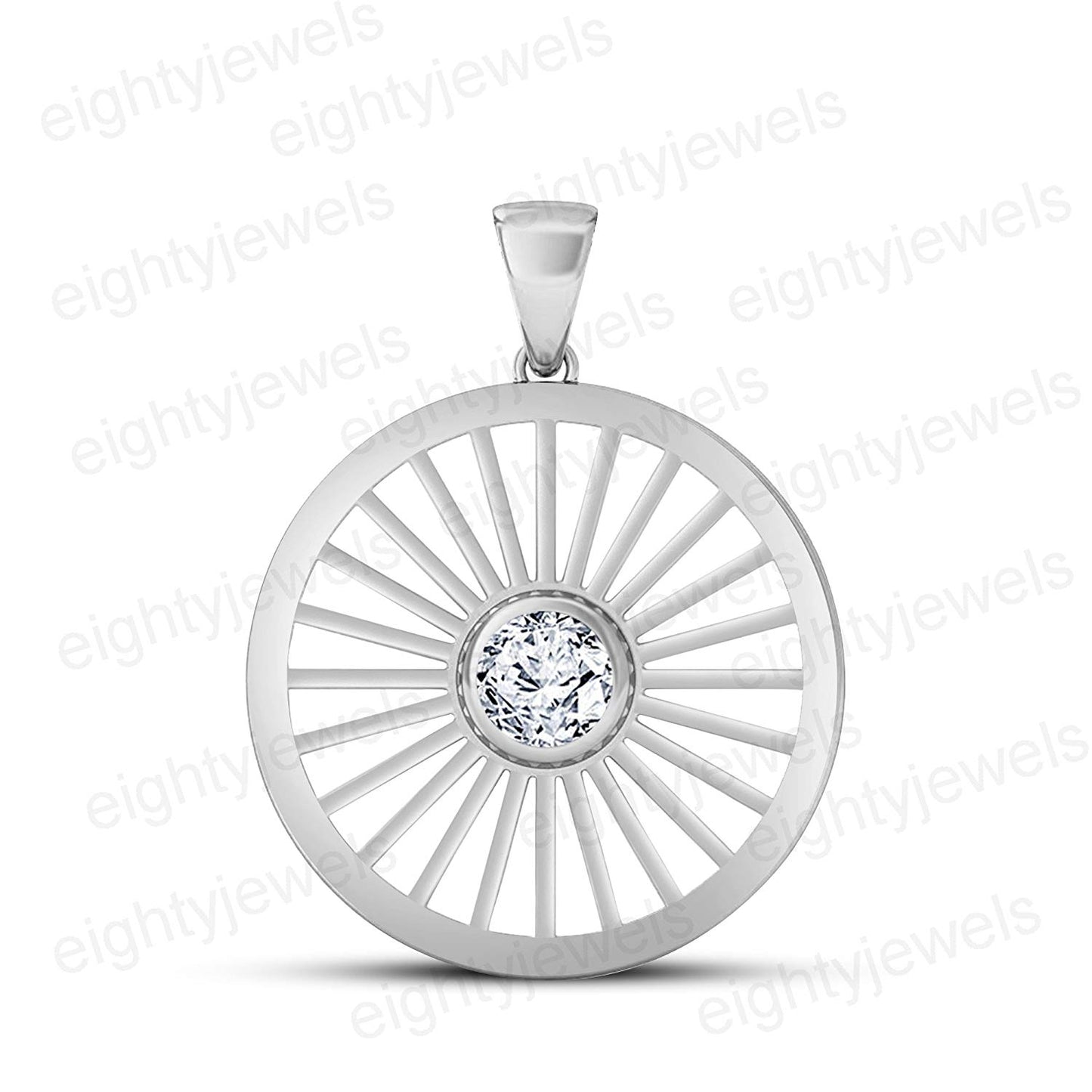 atjewels 14K White Gold Plated .925 Sterling Silver Ashok Chakra Pendant With Gemstone Veriation MOTHER'S DAY SPECIAL OFFER - atjewels.in