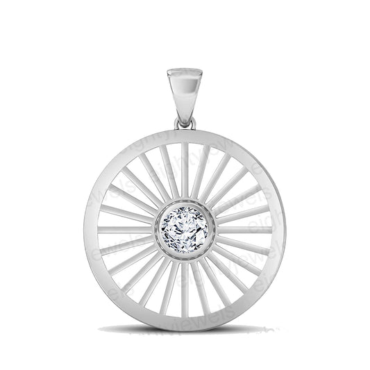 Anopchand Tilokchand Jewellers Atjewels 14K White Gold Plated .925 Sterling Silver Ashok Chakra Pendant For Unisex - atjewels.in